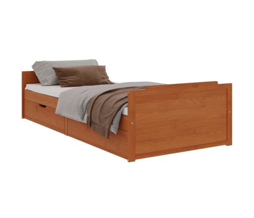 Estructura cama cajones madera maciza de pino marrón 90x200 cm