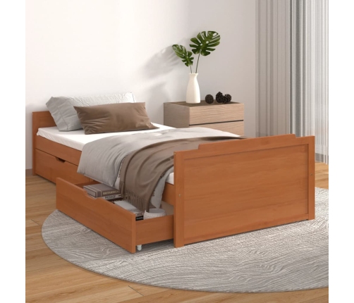 Estructura cama cajones madera maciza de pino marrón 90x200 cm