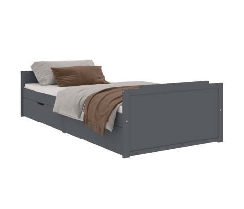 Estructura cama con cajones madera maciza de pino gris 90x200cm