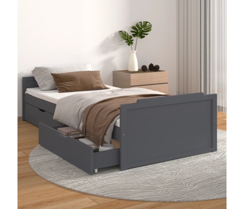 Estructura cama con cajones madera maciza de pino gris 90x200cm