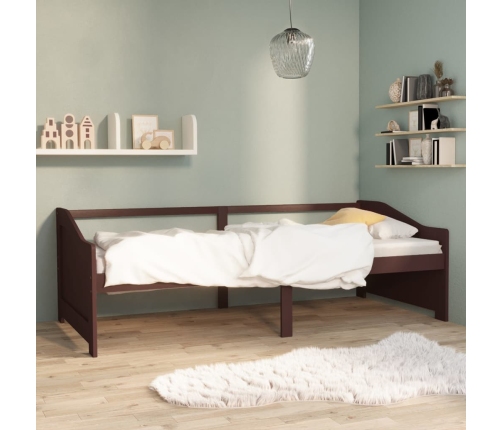 Sofá cama 3 plazas madera maciza pino marrón oscuro 90x200 cm