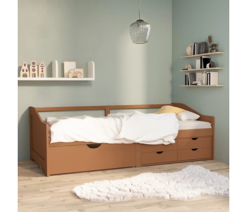 vidaXL Sofá cama 3 plazas cajones pino macizo marrón miel 90x200 cm