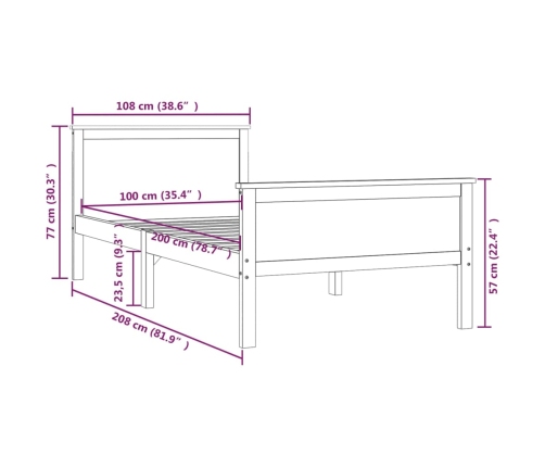 Estructura de cama sin colchón madera maciza de pino 100x200 cm