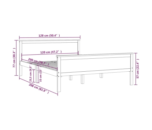 Estructura de cama sin colchón madera de pino maciza 120x200 cm