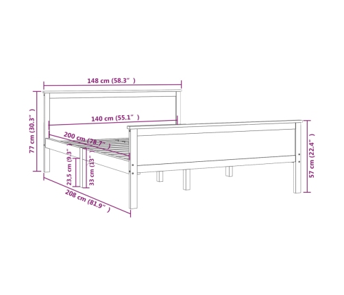 Estructura de cama sin colchón madera maciza de pino 140x200 cm