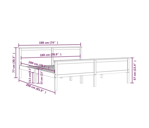 Estructura de cama sin colchón madera maciza de pino 180x200 cm