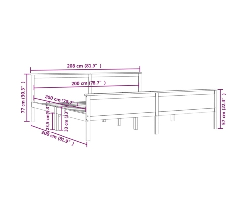 Estructura de cama sin colchón madera maciza de pino 200x200 cm