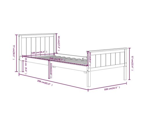 vidaXL Estructura de cama de madera maciza de pino blanco 100x200 cm