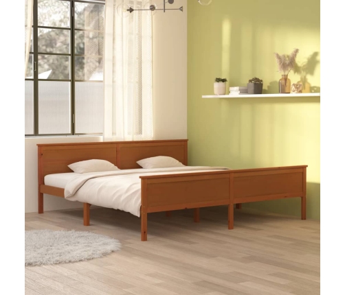 Estructura cama sin colchón madera pino marrón miel 200x200 cm