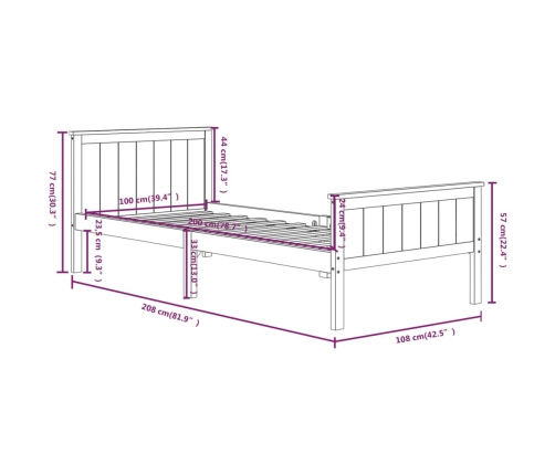 Estructura cama sin colchón madera pino marrón oscuro 100x200cm