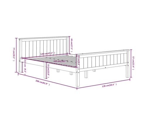 Estructura de cama madera maciza pino marrón oscuro 120x200 cm