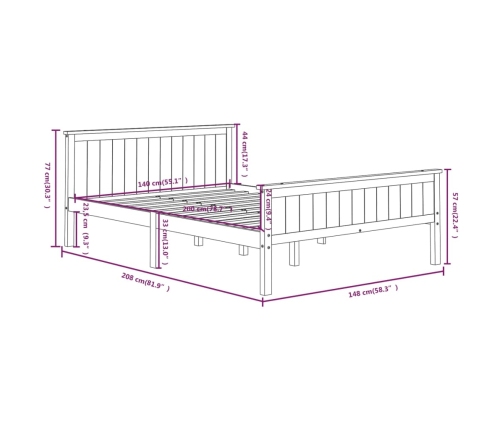 Estructura cama sin colchón madera pino marrón oscuro 140x200cm