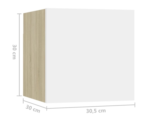 Mesitas de noche 2 uds madera ingeniería blanco y roble Sonoma