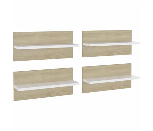 vidaXL Estantes de pared 4 uds blanco y roble Sonoma 40x11,5x18 cm