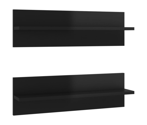 Estante de pared 2 uds contrachapado negro brillo 60x11,5x18 cm