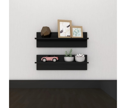 Estante de pared 2 uds contrachapado negro brillo 60x11,5x18 cm