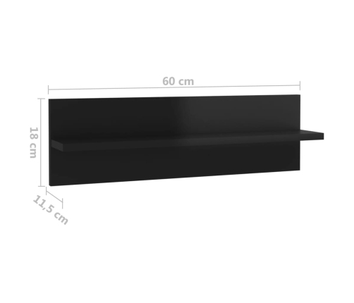 Estante de pared 2 uds contrachapado negro brillo 60x11,5x18 cm