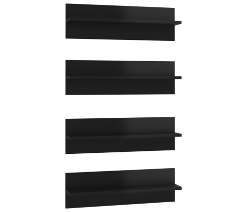 Estante de pared 4 uds contrachapado negro brillo 60x11,5x18 cm