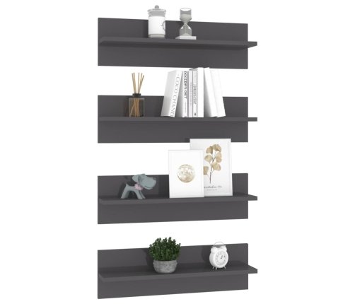 vidaXL Estantes de pared 4 uds contrachapado gris brillo 60x11,5x18 cm