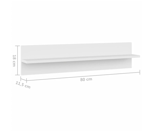 Estante de pared 2 uds madera contrachapada blanco 80x11,5x18cm