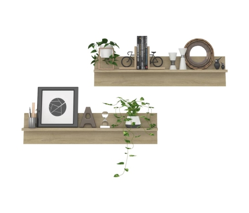 Estantes de pared 2 uds contrachapada color roble 80x11,5x18 cm
