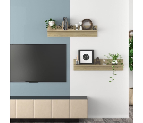 Estantes de pared 2 uds contrachapada color roble 80x11,5x18 cm