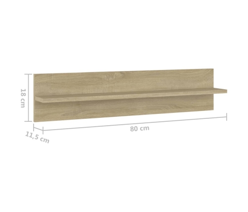 Estantes de pared 2 uds contrachapada color roble 80x11,5x18 cm