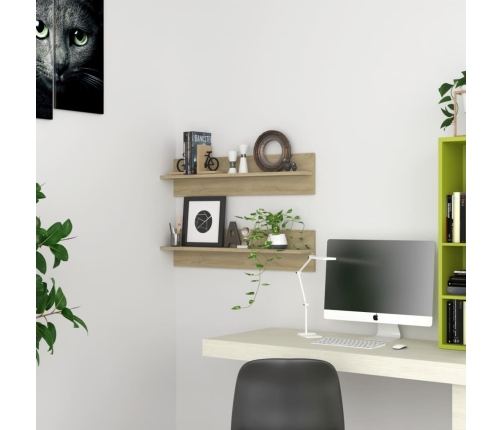 Estantes de pared 2 uds contrachapada color roble 80x11,5x18 cm