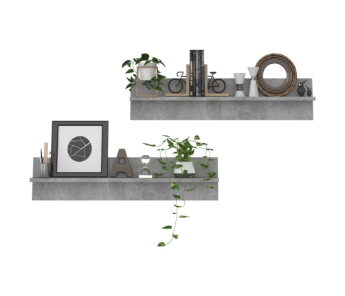 Estante de pared 2 uds contrachapado gris hormigón 80x11,5x18cm
