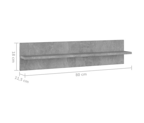 Estante de pared 2 uds contrachapado gris hormigón 80x11,5x18cm