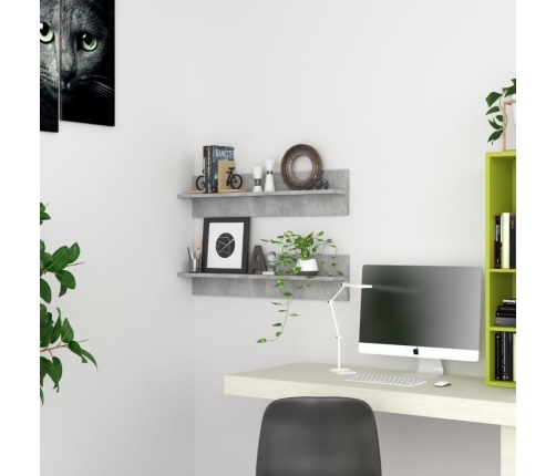 Estante de pared 2 uds contrachapado gris hormigón 80x11,5x18cm