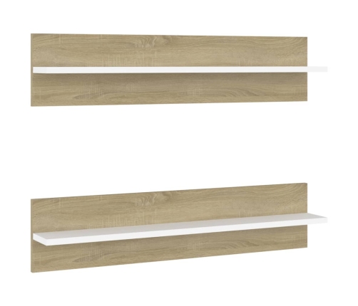 Estante de pared 2 uds contrachapado blanco roble 80x11,5x18 cm