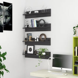 Estante de pared 4 uds contrachapado gris brillo 80x11,5x18 cm