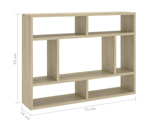 vidaXL Estantería de pared madera contrachapada color roble 75x16x55cm