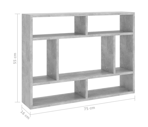 vidaXL Estantería de pared contrachapada gris hormigón 75x16x55 cm