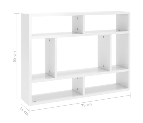 Estantería de pared contrachapada blanco brillante 75x16x55 cm