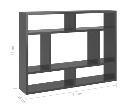 Estantería pared madera contrachapada gris brillo 75x16x55 cm