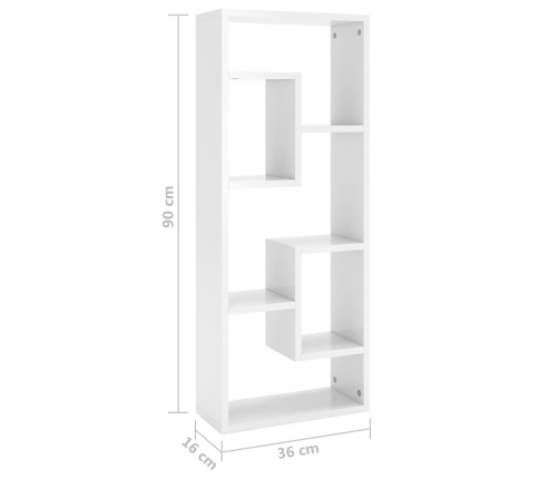 Estantería de pared contrachapada blanco brillante 36x16x90 cm