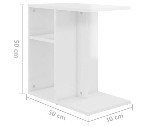 vidaXL Mesa auxiliar madera contrachapada blanco brillante 50x30x50 cm