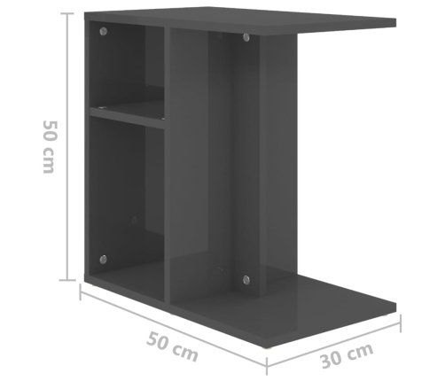 Mesa auxiliar madera contrachapada gris brillante 50x30x50 cm