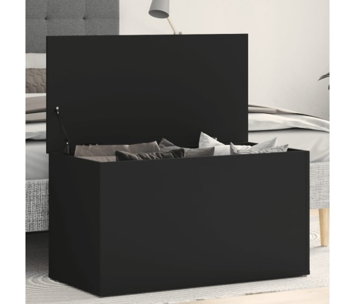 Baúl de almacenamiento madera contrachapada negro 84x42x46 cm