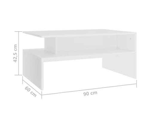 vidaXL Mesa de centro madera contrachapada blanco 90x60x42,5 cm