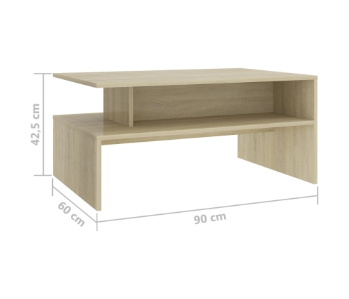 Mesa de centro madera contrachapada color roble 90x60x42,5 cm