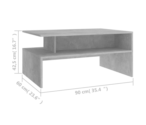 Mesa de centro madera contrachapada gris hormigón 90x60x42,5 cm