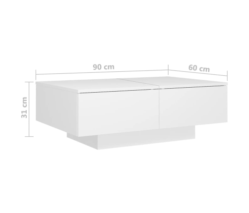 Mesa de centro madera contrachapada blanco 90x60x31 cm