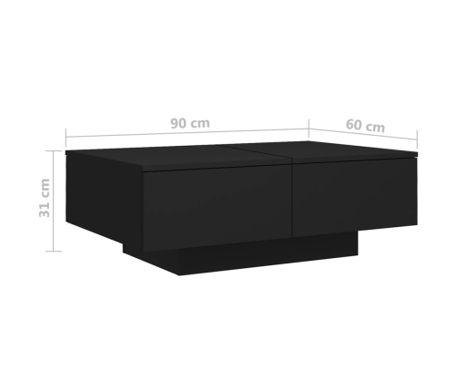 Mesa de centro madera contrachapada negro 90x60x31 cm