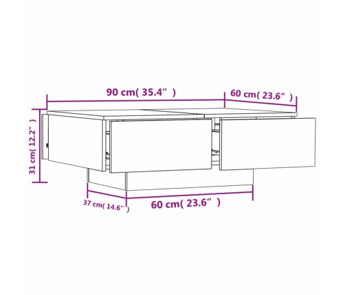 vidaXL Mesa de centro madera contrachapada color roble 90x60x31 cm