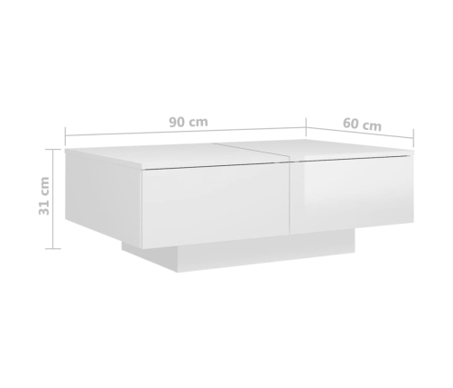 Mesa de centro madera de ingeniería blanco brillo 90x60x31 cm