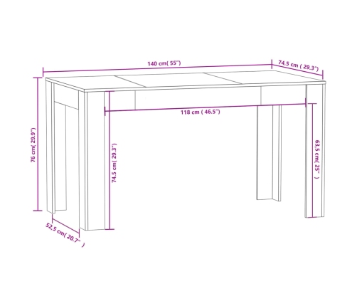 Mesa de comedor de madera contrachapada blanco 140x74,5x76 cm