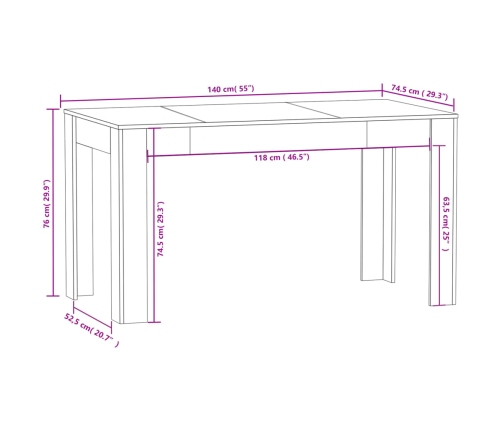 Mesa de comedor de madera contrachapada negro 140x74,5x76 cm